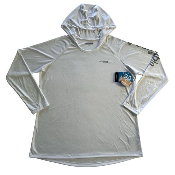 Columbia Women’s 1X PFG Columbia Plus Tidal Solid Long Sleeve Print Hoodie in Wh - Picture 1 of 13